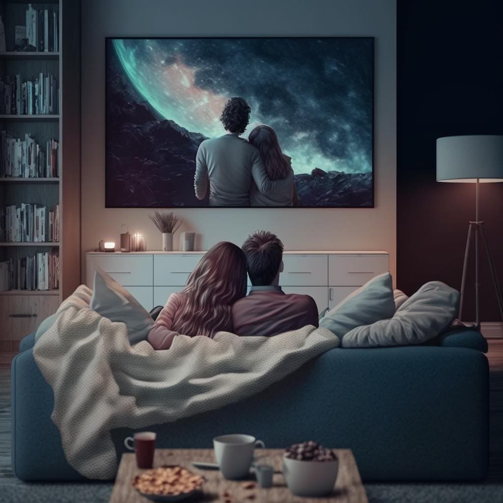 Couple watching a movie in a home theater